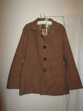 Men's Brown Cotton & Linen Blend Button-Front Coat
